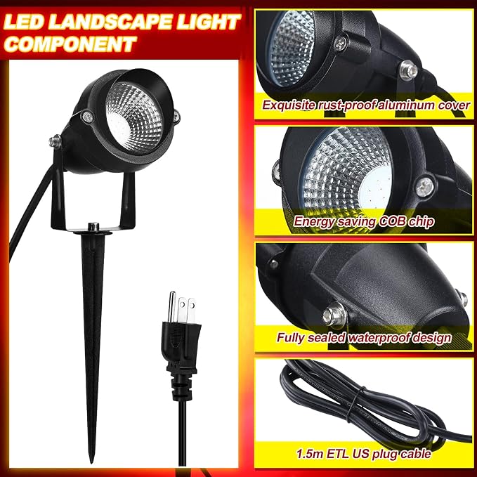 4 Pcs Christmas Red Spotlight Outdoor Plug in Landscape Lighting 12w Ip66 - Image 6
