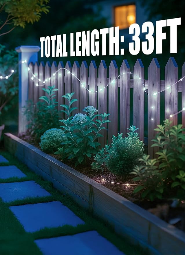Minetom Solar String Lights for Outside, 33Ft 100 LED Outdoor Solar Fairy Lights - Image 6