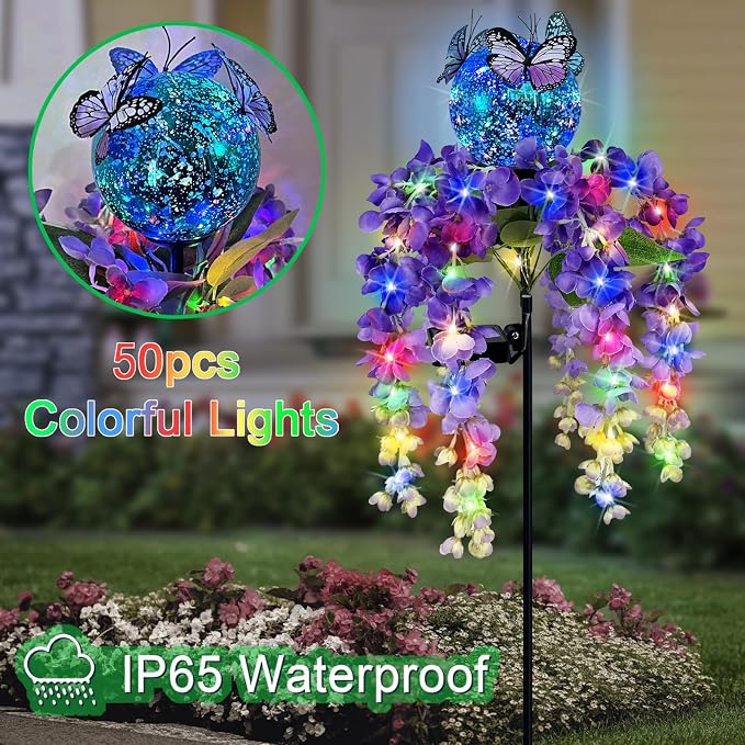 Solar Lights Outdoor Pathway, Wisteria Flower Garden Stakes, Colorful LED Lights - Image 5