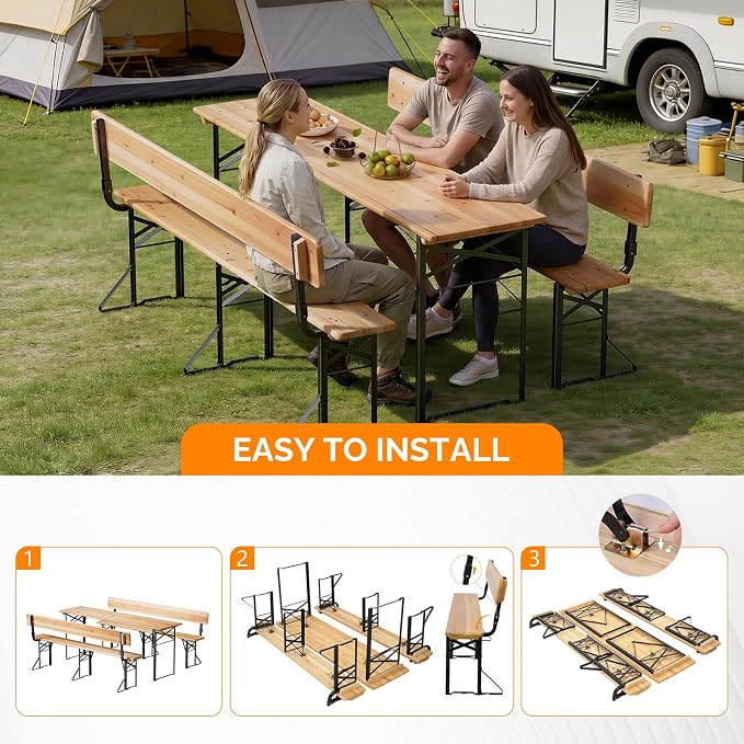VINGLI 70 Inch Folding Picnic Tables and Chair Set - Image 5