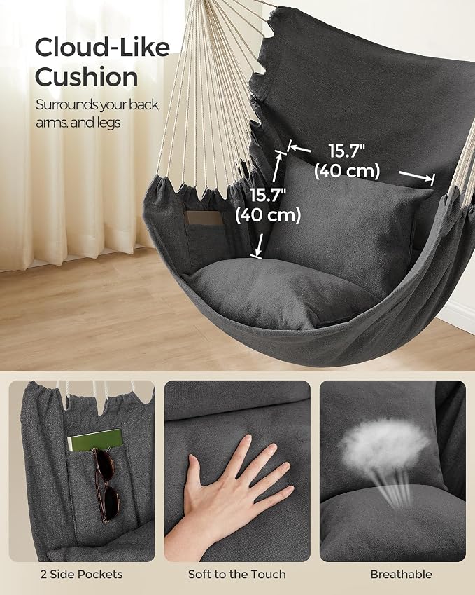 SONGMICS Hammock Chair, Load Capacity 500 lb, Hanging Chair - Image 3