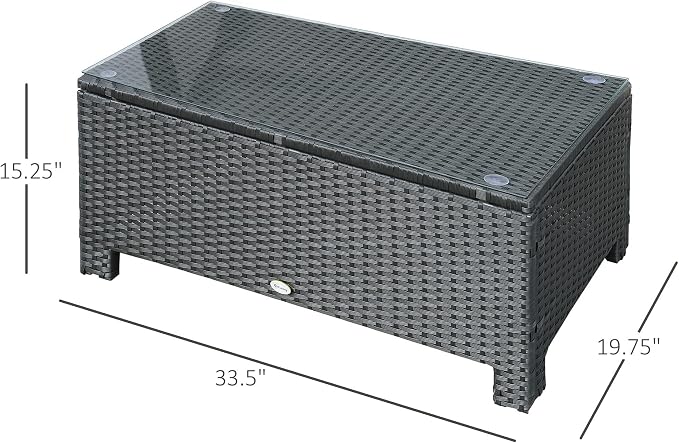 Outsunny Patio Furniture, Wicker Coffee Table, Hand-Woven PE Rattan Side Table - Image 3