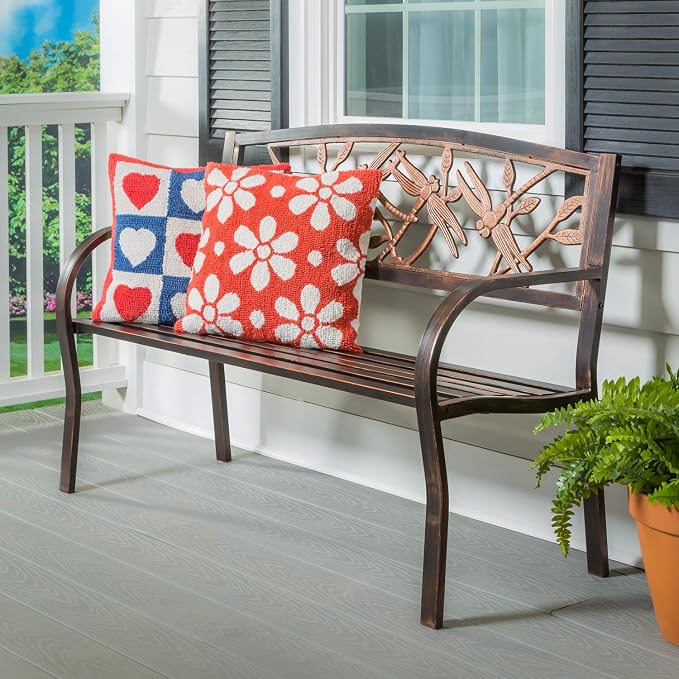 Evergreen Garden Weatherproof Dragonfly Outdoor Bench | Holds Up to 300 lbs. | - Image 2