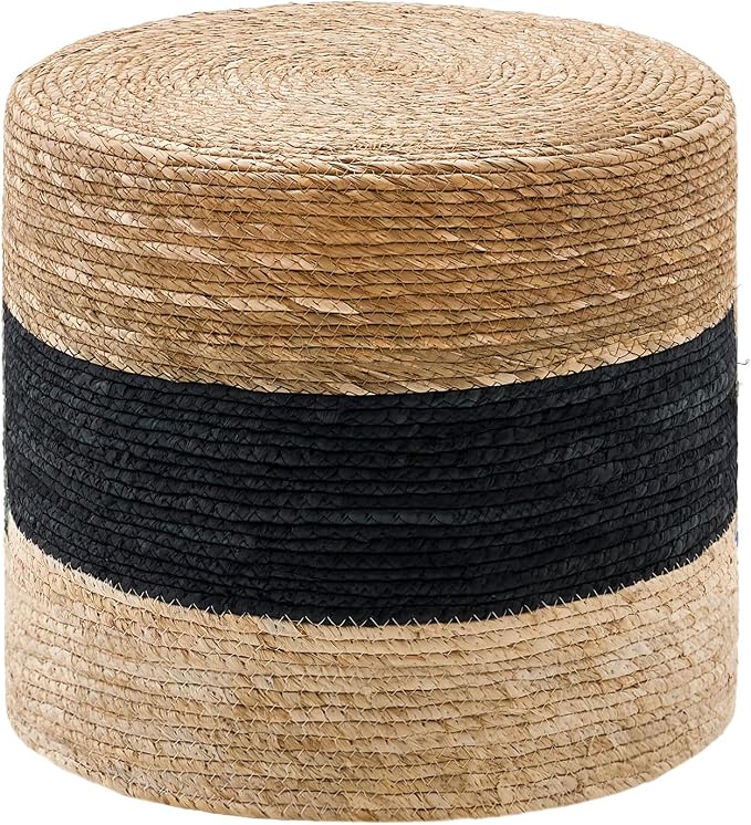 Wimarsbon 18'' Ottoman Pouf, Natural Braided Poof, Rustic Handweave Lounge by Wimarsbon