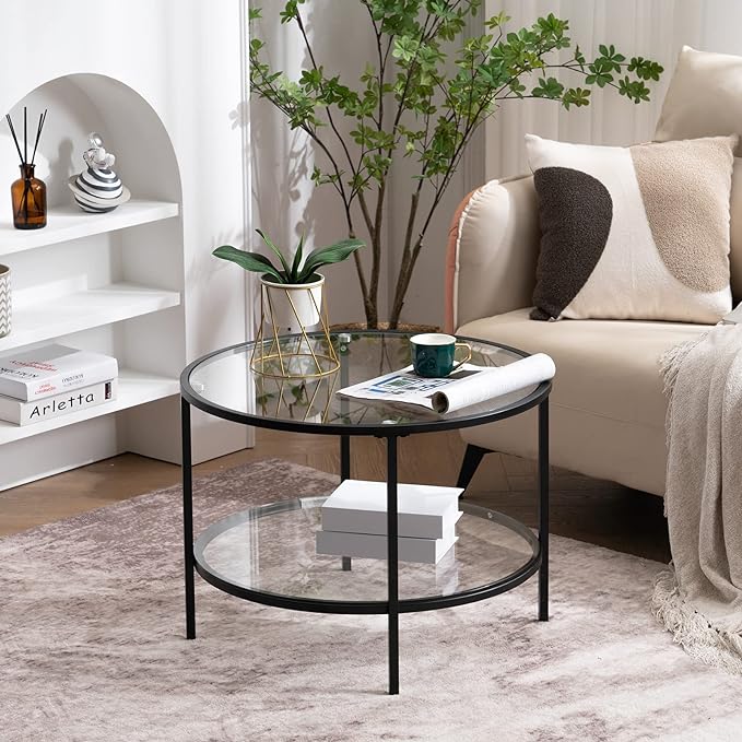 VINGLI 25.6" Round Black Coffee Tables by VINGLI