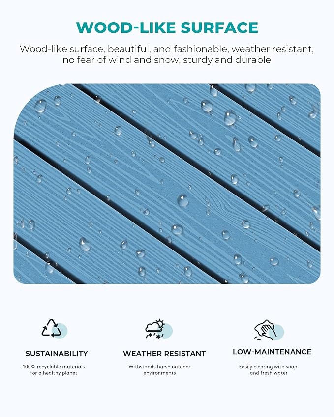 SERWALL Rectangle Outdoor Coffee Table, HDPE Patio Coffee Table - Image 4