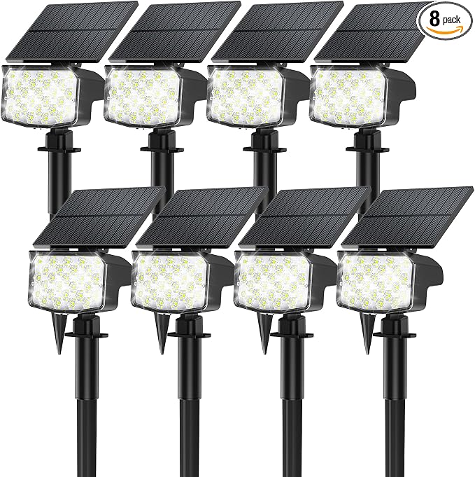 8 Pack Solar Spot Lights Outdoor, Waterproof IP65 Adjustable, 3 Lighting Modes by MinPea