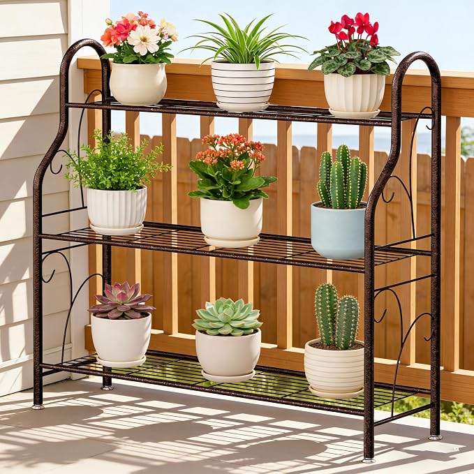 SORCEDAS Plant Stand Indoor Outdoor Plant Shelf 3 Tier Metal Corner Flower - Image 2