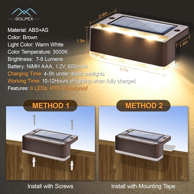 SOLPEX Solar Fence Lights, 6 LEDs Solar Lights Outdoor Waterproof Solar Powered - Image 7