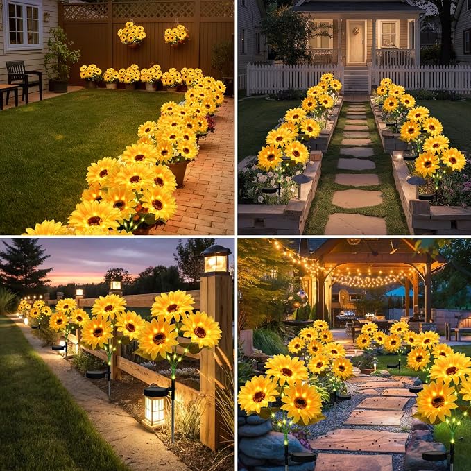 echosari 4 Pack Solar Lights Outdoor Waterproof, Sunflower Solar Stake Lights - Image 3