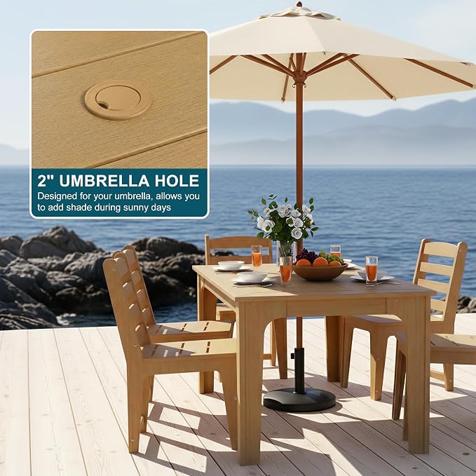 HDPE Patio Dining Set for 6, Weather-Resistant Outdoor Table - Image 3
