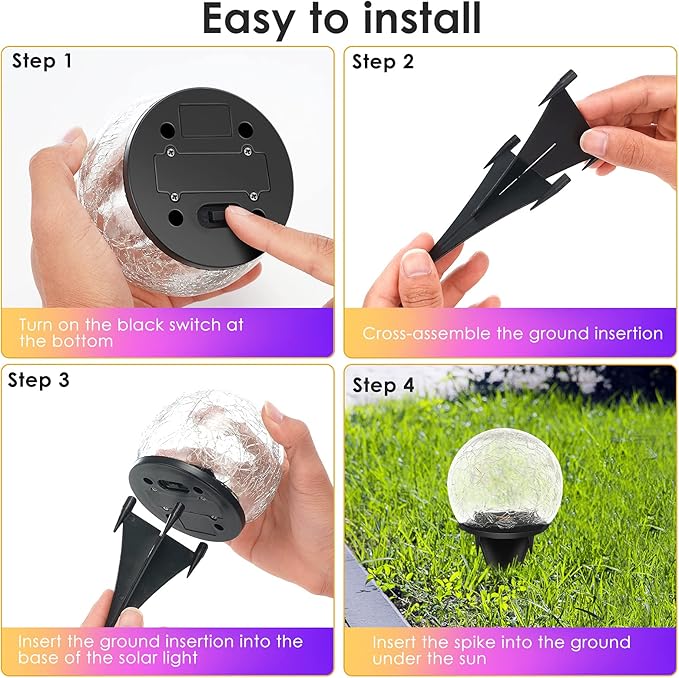 Solar Garden Lights, 2 Pack 80 LED Colored Cracked Glass - Image 7