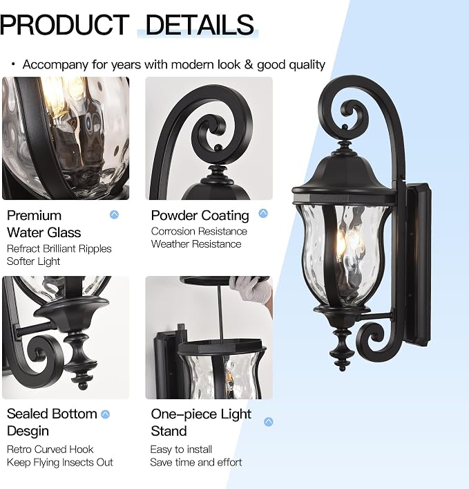 Black Exterior Wall Sconces, Waterproof Outdoor Lights Wall Mount - Image 3