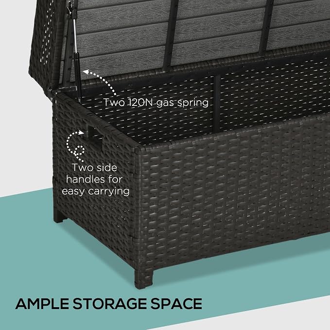 Outsunny 38 Gallon Outdoor Wicker Storage Bench Deck Box, PE Rattan Patio - Image 5