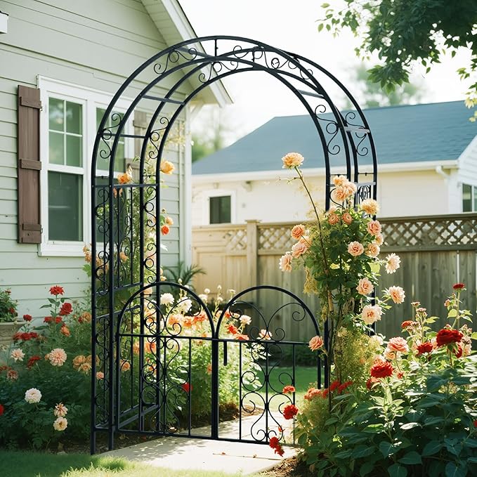 Garden Arch with Gate 83 Inches Tall, Heavy Duty Metal Iron Arbor - Image 7