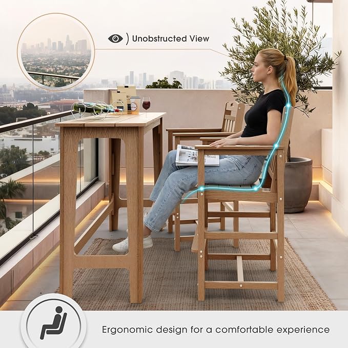Ciokea Heavy Duty Bar Height Chair, 380lbs Outdoor Adirondack Tall Bar Chair - Image 5
