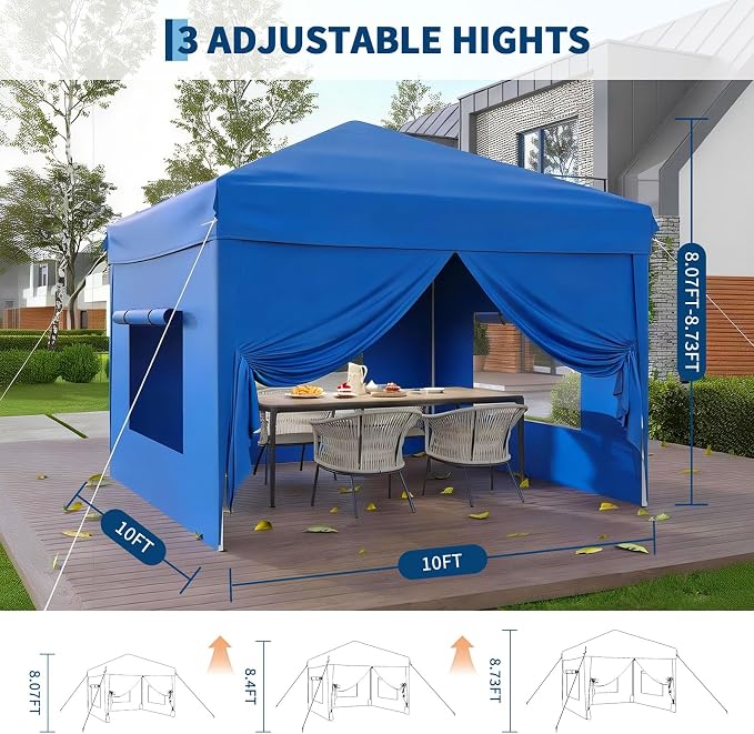 10x10 Pop Up Canopy Tent with 4 SideWalls, Easy Up Canopy with 3 Adjustable - Image 2