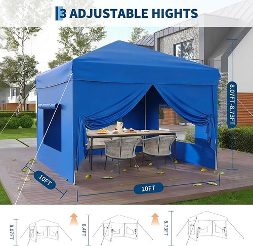 10x10 Pop Up Canopy Tent with 4 SideWalls, Easy Up Canopy with 3 Adjustable - Image 2