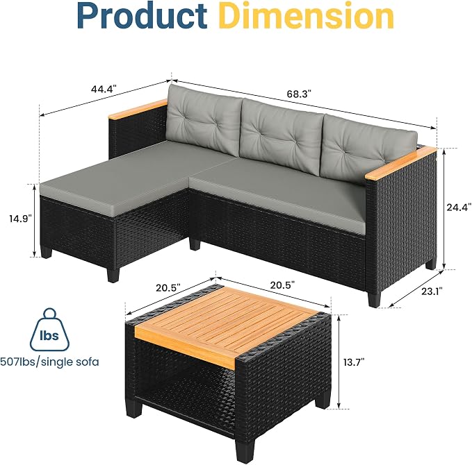 Wisteria Lane Small Patio Furniture Set, All-Weather PE Rattan Outdoor - Image 2