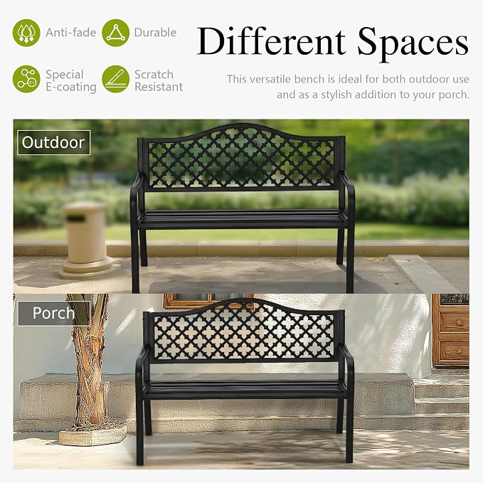Sophia & William Outdoor Bench, 50 inches Metal Garden Bench, Cast Iron Park - Image 7