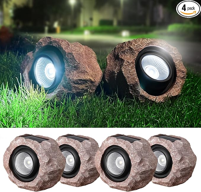 4 Pack Solar Rock Lights Outdoor, Angle Adjustable Solar Lights Outdoor by DGSCAK