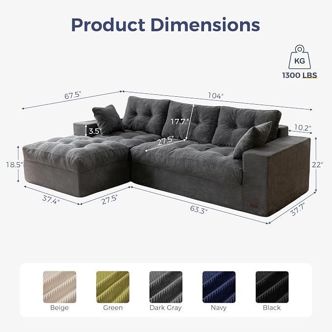 MAXYOYO 104" L Shaped Modular Sectional Sofa - Image 2