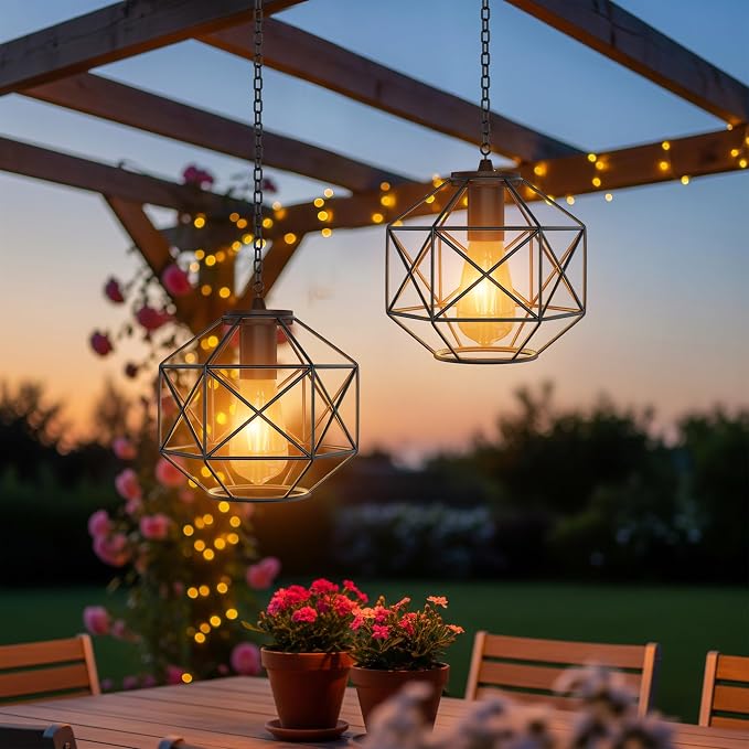 Hanging Solar Lantern, 7.8′′×7′′Outdoor Solar Lanterns Waterproof Pendant Light - Image 2
