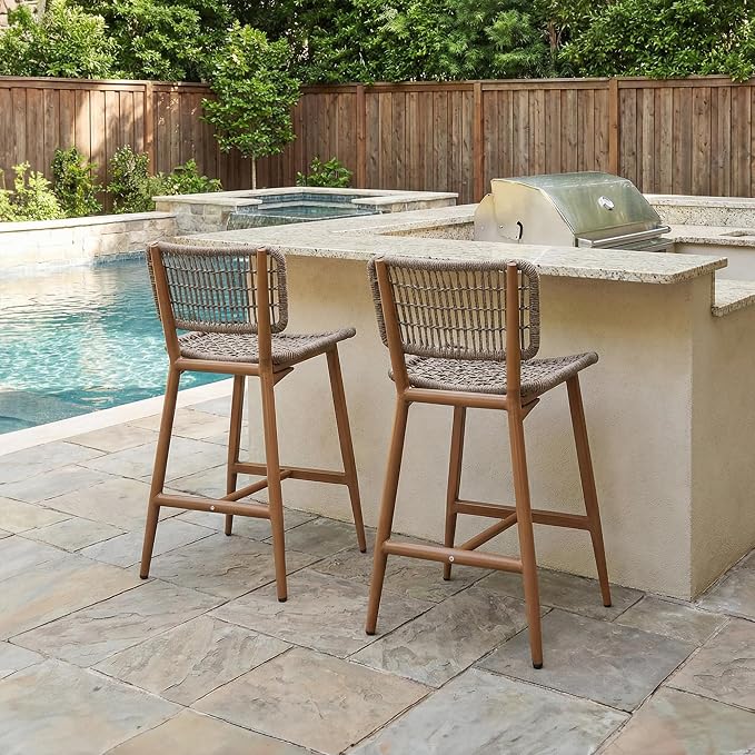 PURPLE LEAF Patio Counter Height Bar Stools Set of 4 Metal Bar Chairs - Image 4