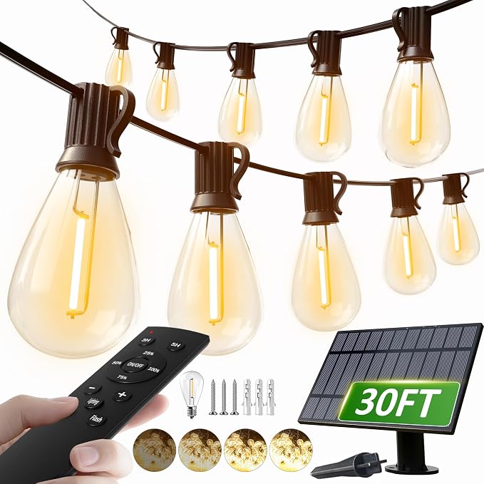 luckystyle 30FT Solar String Lights Outdoor Waterproof 2200K by luckystyle