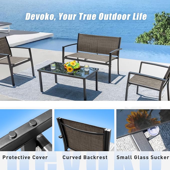 Devoko 4 Pieces Patio Furniture Set Outdoor Garden Patio Conversation Sets - Image 5