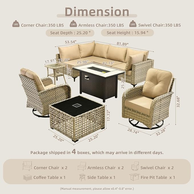 9-Piece Outdoor Sectional Sofa Set w/ 42" Fire Pit – L-Shaped Wicker Patio - Image 8