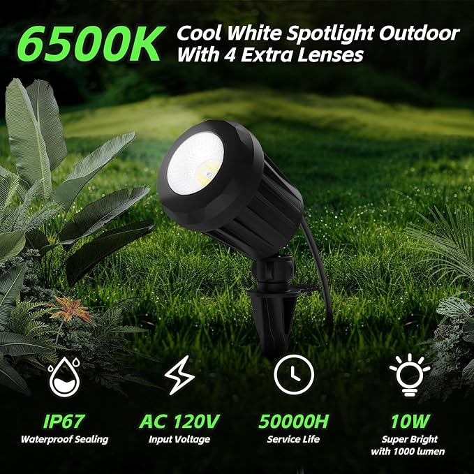 Spotlight Outdoor – 120V Plug-In, 6500K Cool White LED Landscape Lighting - Image 7