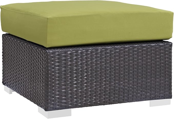 Modway Convene Wicker Rattan Outdoor Patio Square Ottoman in Espresso Peridot - Image 3