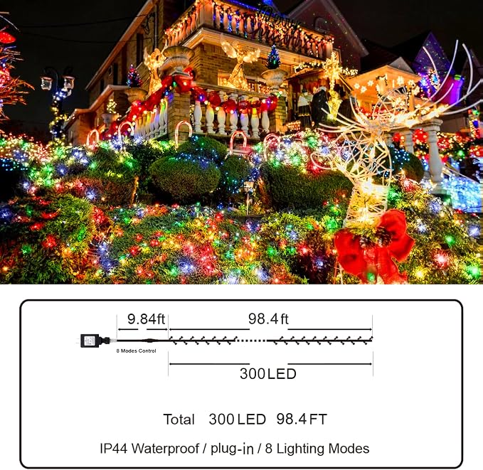 KNONEW Outdoor Christmas Lights 300 LED 99ft String Lights 8 Modes & Time - Image 4