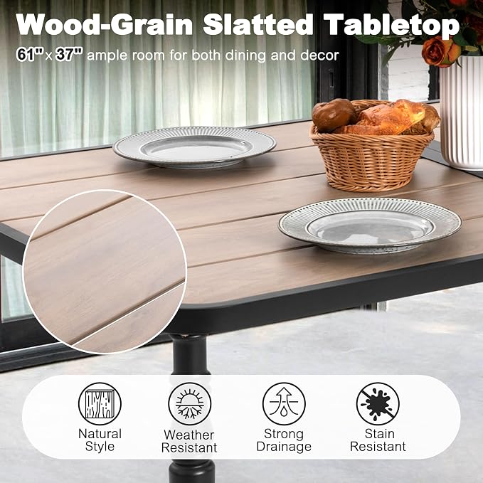 NUU GARDEN Patio Dining Table for 6, 61” x 37” Large Rectangle Metal Table - Image 5