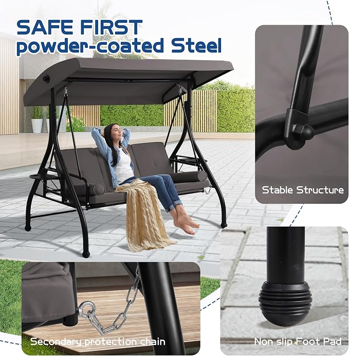 Patio Porch Swings with Adjustable Canopy - Image 4