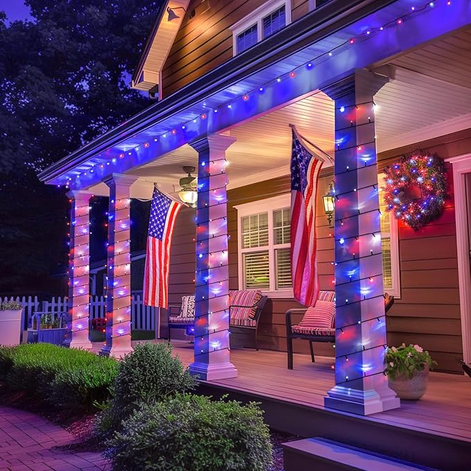JMEXSUSS 2 Pack Red White and Blue Solar Lights 100LED 33ft Patriot Solar - Image 7