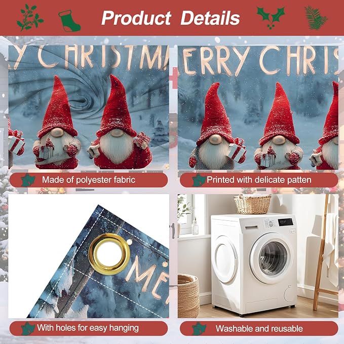 Christmas Garage Door Banner 6x13FT, Cute Christmas Gnomes - Image 3