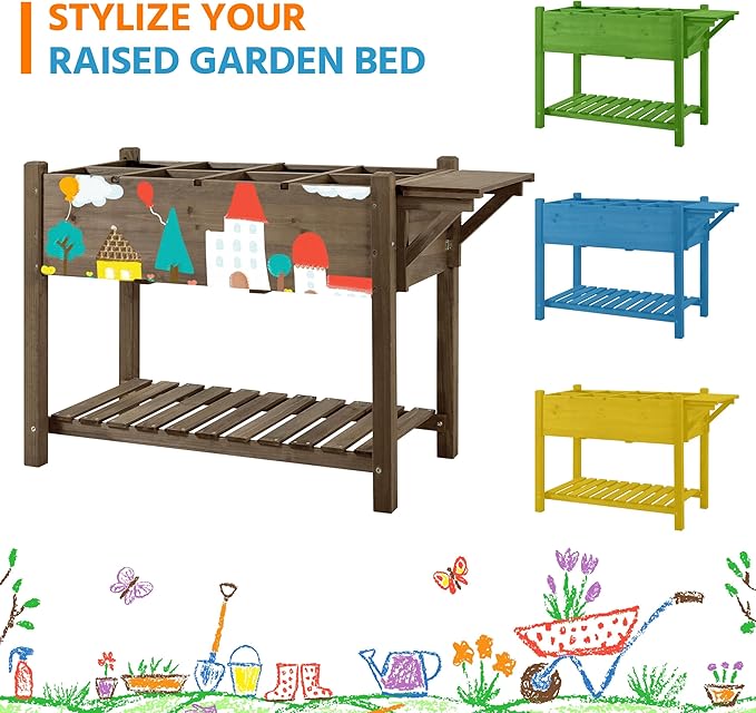 Yaheetech 49x22x32in 8 Pockets Horticulture Raised Garden Bed Elevated Wood - Image 4