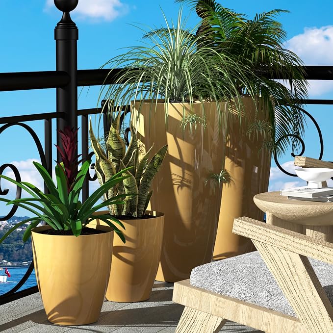QCQHDU 10 inch Tall Planters for Indoor & Outdoor Plants, 2 Pack Sturdy - Image 5