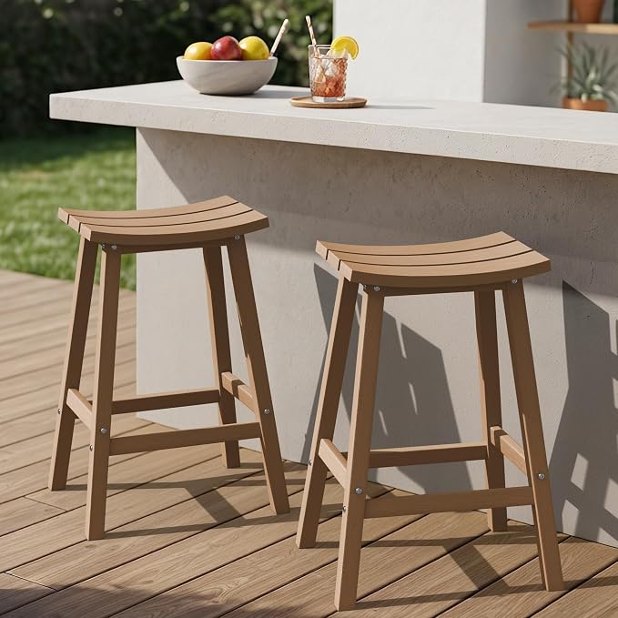 Ciokea 2 Set 29" Outdoor Bar Stools Heavy Duty HDPE Outdoor Stools Weatherproof by CIOKEA