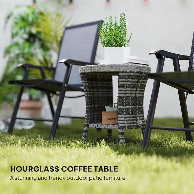 Outsunny 18" Outdoor Wicker Coffee Table, 2-Tier Patio Side Table - Image 4