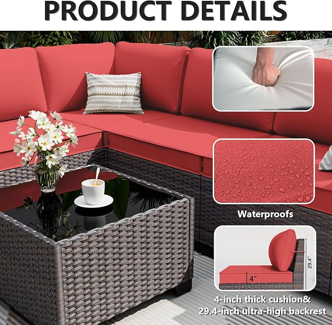 ALAULM 12 Pieces Outdoor Patio Furniture Set Sectional Sofa Sets Brown PE - Image 3