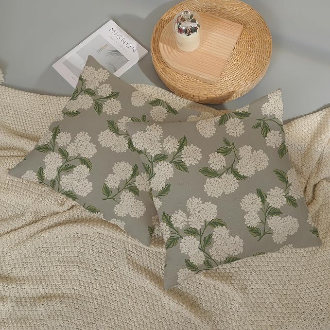 Grey Spring Pillow Covers 18x18 Inch 2 Pcs Gray Green Hydrangea Flower Decor - Image 5