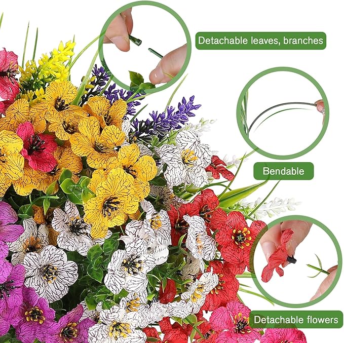 12 Bundles Artificial Flowers for Outdoor, No Fade Fake Plastic Flower Lavender - Image 2