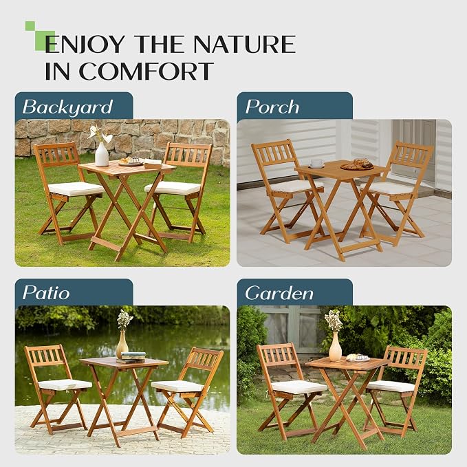 IDZO Heavy Duty 400lbs Capacity Patio Bistro Sets, 3 Piece Outdoor Folding - Image 5
