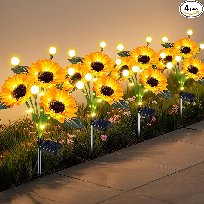 Solar Lights Outdoor Garden Decor, 4 Pack Sunflower by EDOF