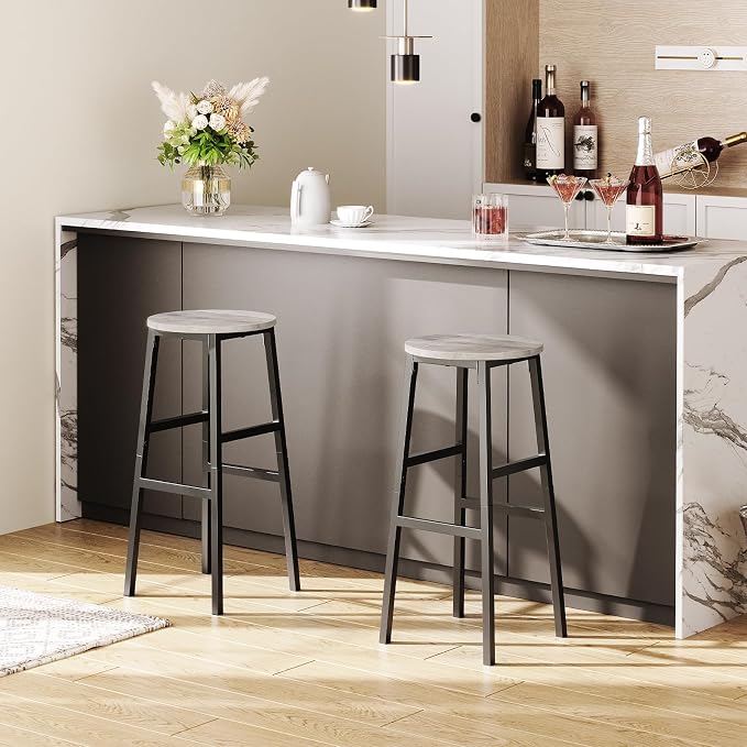 Bar Stools, 28 Inch Kitchen Breakfast Bar Stools, Industrial Stools, Easy - Image 2