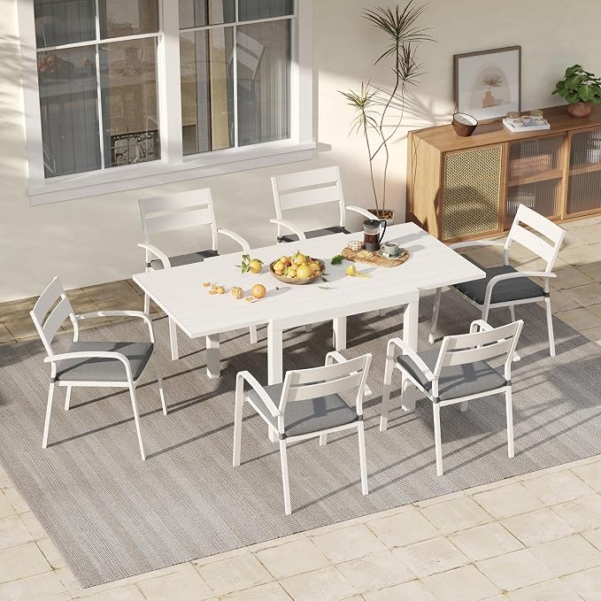 Soleil Jardin 7-Piece Outdoor Patio Dining Set, 6 Stackable Chairs - Image 2