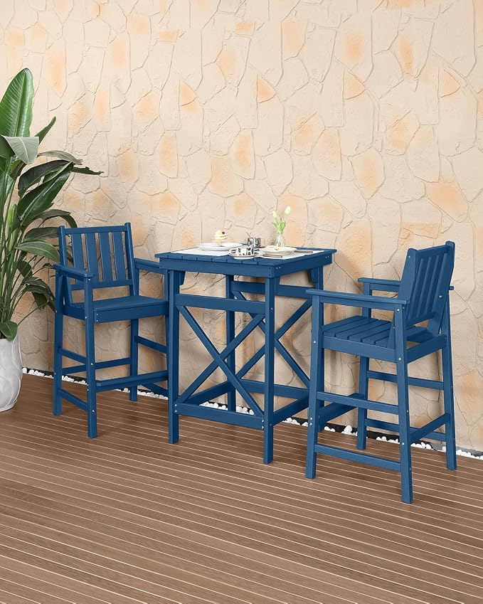 3-Piece Adirondack Chairs and Table Set, HDPE Outdoor Bar Sets, All Weather - Image 3